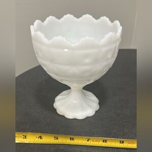White Milk Glass Scalloped Pedestal Bowl